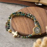 FREE Today: Handmade Earth Tone Rosary Bracelet with Cross & St. Benedict Charm