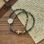 FREE Today: Handmade Earth Tone Rosary Bracelet with Cross & St. Benedict Charm